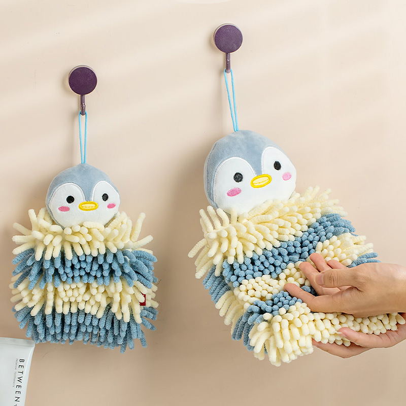 Hanging cartoon animal Chenille hand towels, Kanglewu children's household kitchen absorbent hand towels wholesale Specification image