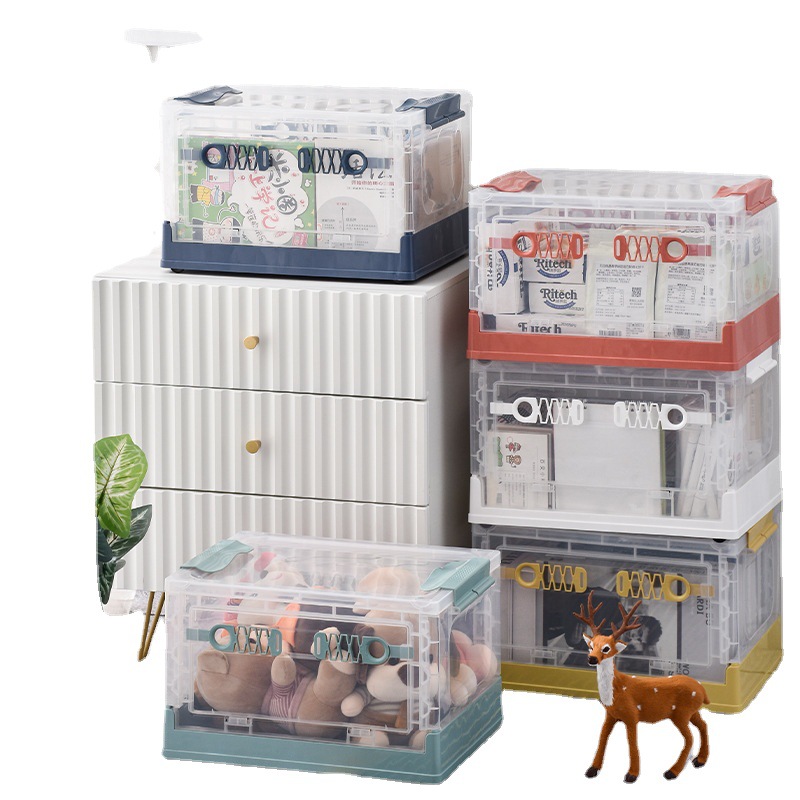 Folding plastic storage box, storage box, children's toy and snack box, household double-door with wheels, transparent box for sundries Item Picture