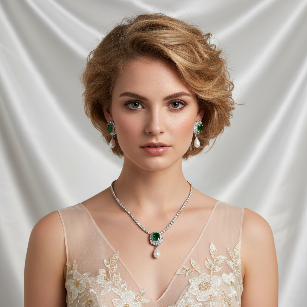 欧美跨境时尚夸张轻奢宝石项链饰品组合文艺复古百搭珍珠项链批发