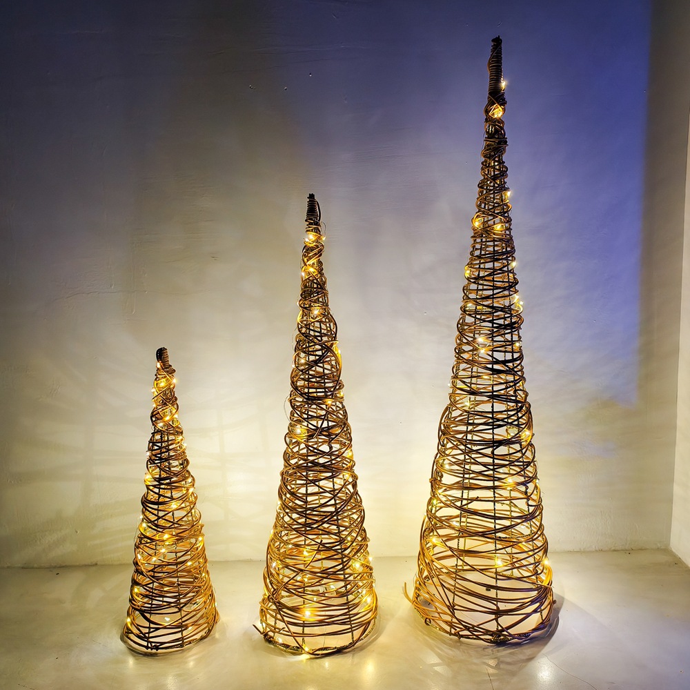 Cross-border Christmas ornaments with lights, led Christmas tree decorations, holiday Christmas supplies, gold powder luminous spires details Picture