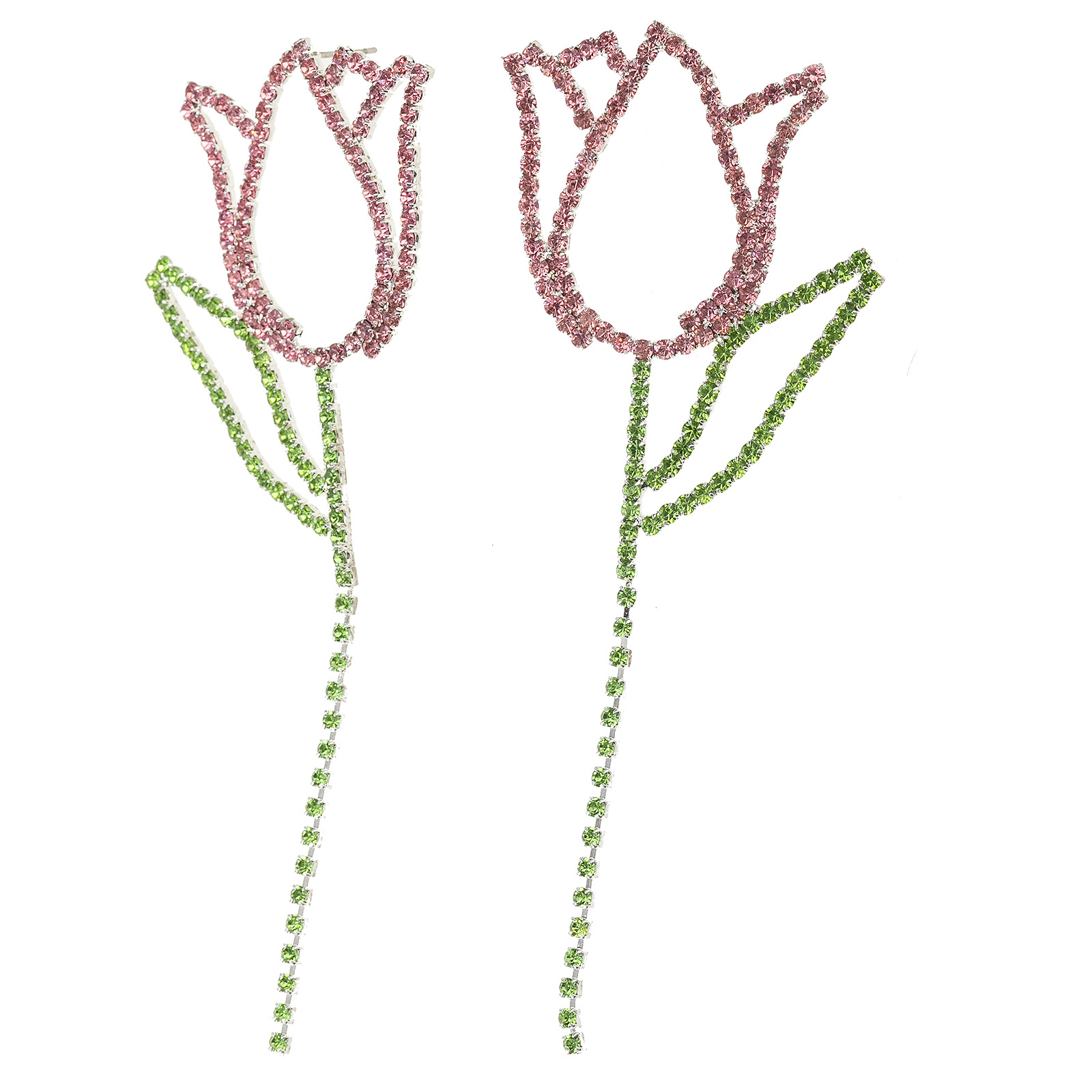 Factory supply design sense tulip flower rhinestone earrings for women, cross-border European and American rose full diamond long earrings details Picture