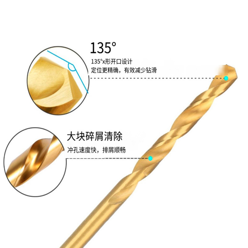Xin Sentuo 13-piece set of titanium-coated twist drill, hand drill, drilling tool, drill bit set, titanium-coated opening woodworking drill bit details Picture