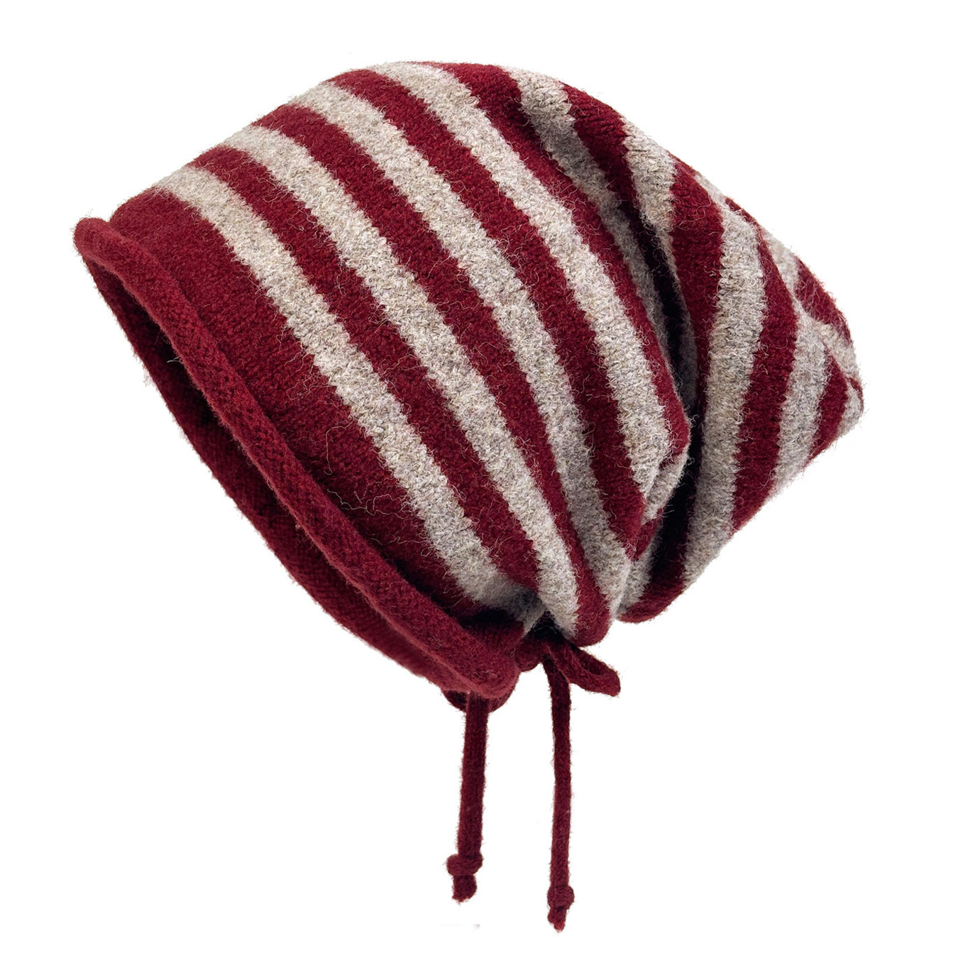 Korean-style fashionable and simple striped knitted cap, drawstring pile cap, trendy autumn and winter woolen cap Specification image