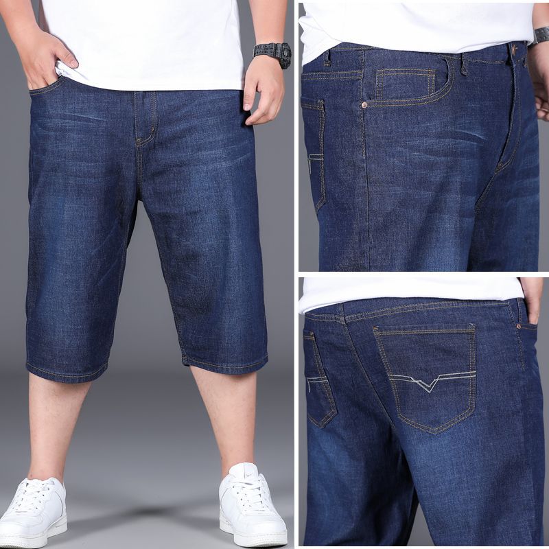 弹力宽松牛仔短裤男装男士休闲直筒阔腿裤男牛仔