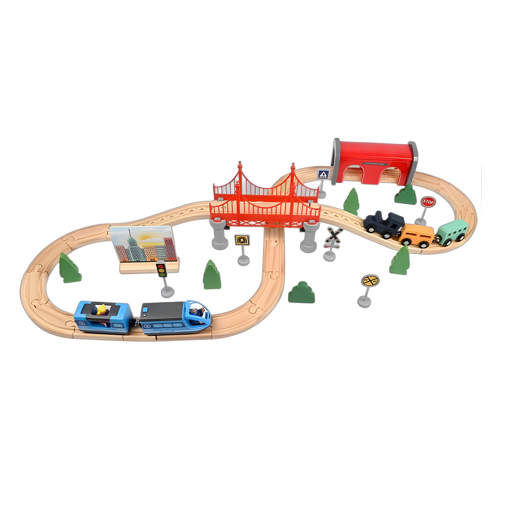 52PC电动火车轨道游戏桌游3岁+宝宝儿童益智玩具男孩女孩生日礼物白底实物图