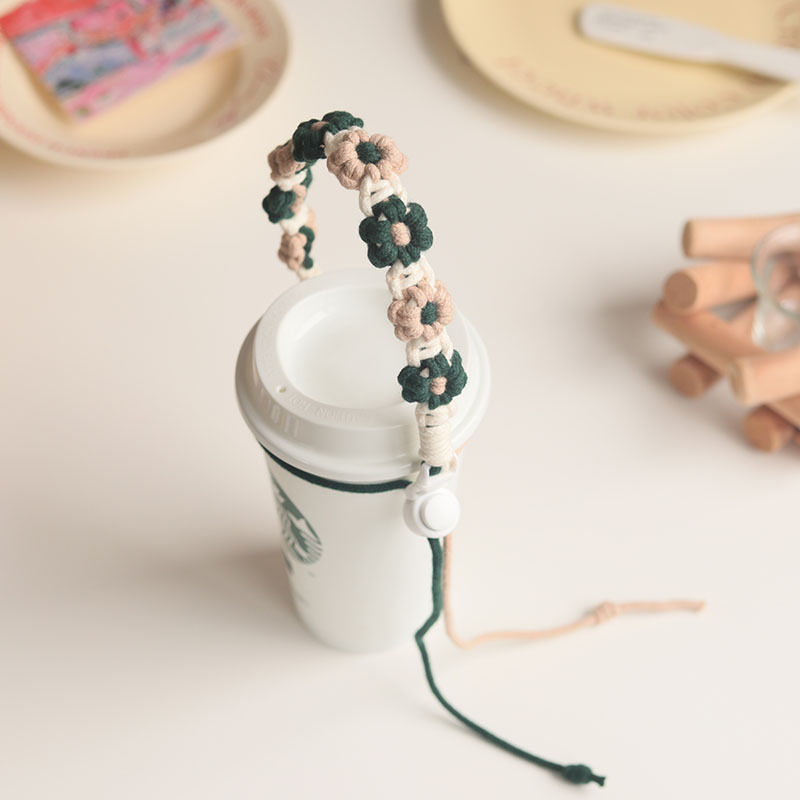 ins Daisy flower water cup lanyard, beverage anti-loss lanyard, portable coffee cup handle, cup sleeve, insulated cup net pocket Specification image