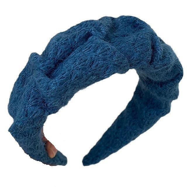 气质港风!秋季高颅顶克莱因蓝女式毛绒毛线发箍法式发饰发带头箍详情图5