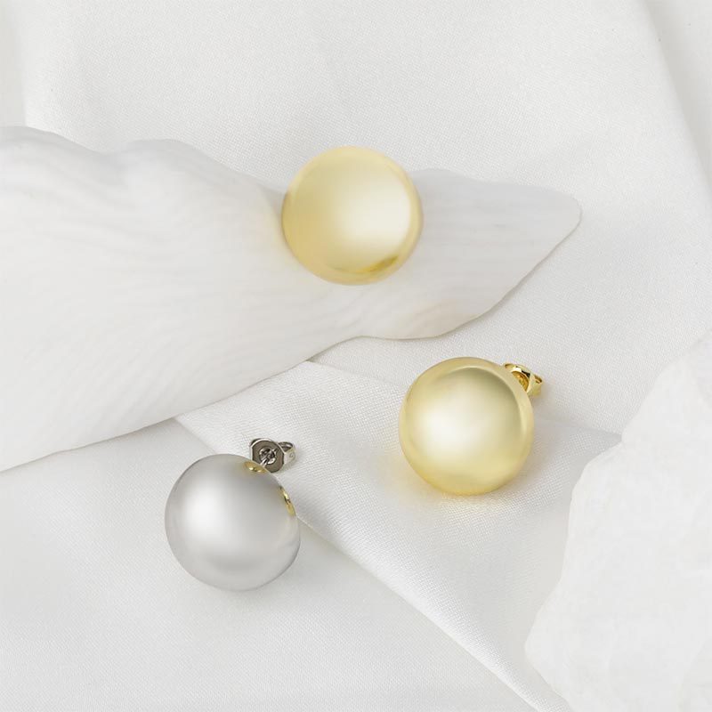 欧美风铜镀光面耳扣简约设计圆球耳饰小众高级感耳钉时尚气质女