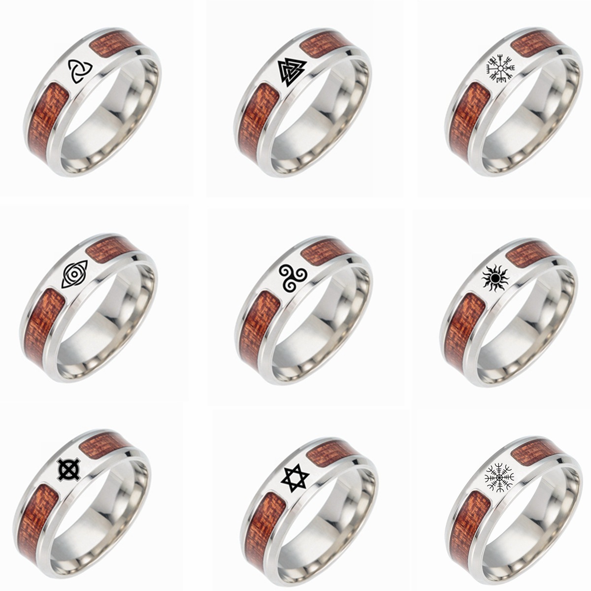 New half-circle wood grain jewelry from Europe and America, Celtic knot, Rune ring, Viking ring, Amazon new style