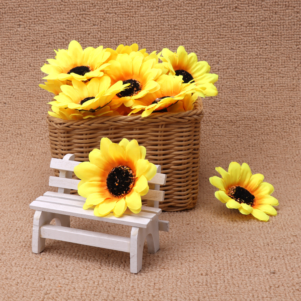 批发DIY仿真花头7厘米太阳花向日葵绢布花菊花向阳花假花装饰配件