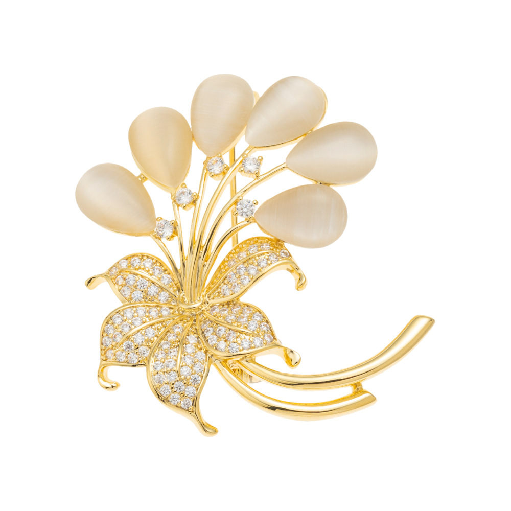 Fashionable and high-end cat's eye brooch, niche luxury and exquisite leaf-shaped brooch, new high-end pin accessories Item Picture