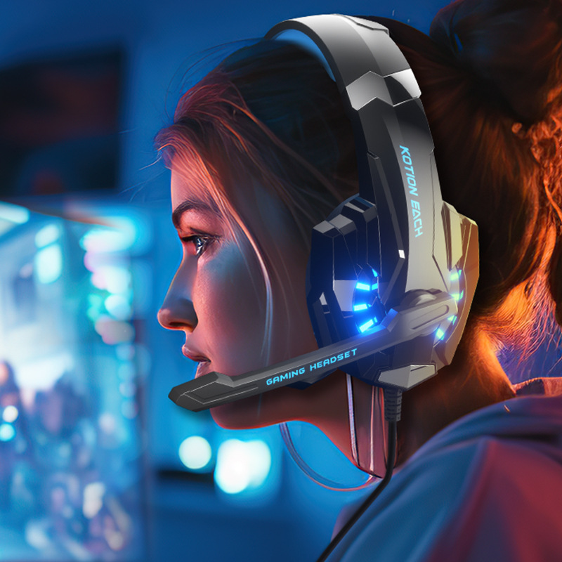 The Inzo G9000 over-ear headphones for gaming, desktop computer, wired PUBG, sound positioning and microphone details Picture