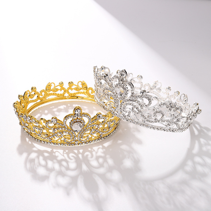 European and American bestsellers, noble full-diamond round small crown, party bride headwear, wedding headband, hair accessory king details Picture