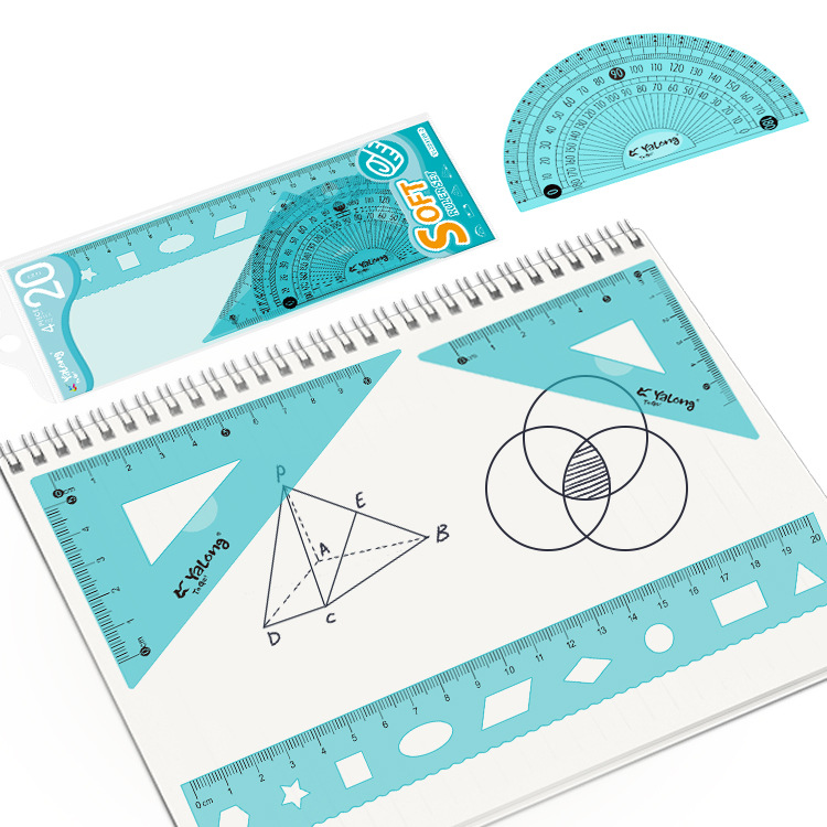 Yalong Cross-border Hardcover 20 cm Computer resin flexible Tape measure geometric set and Angle gauge set student school supplies details Picture