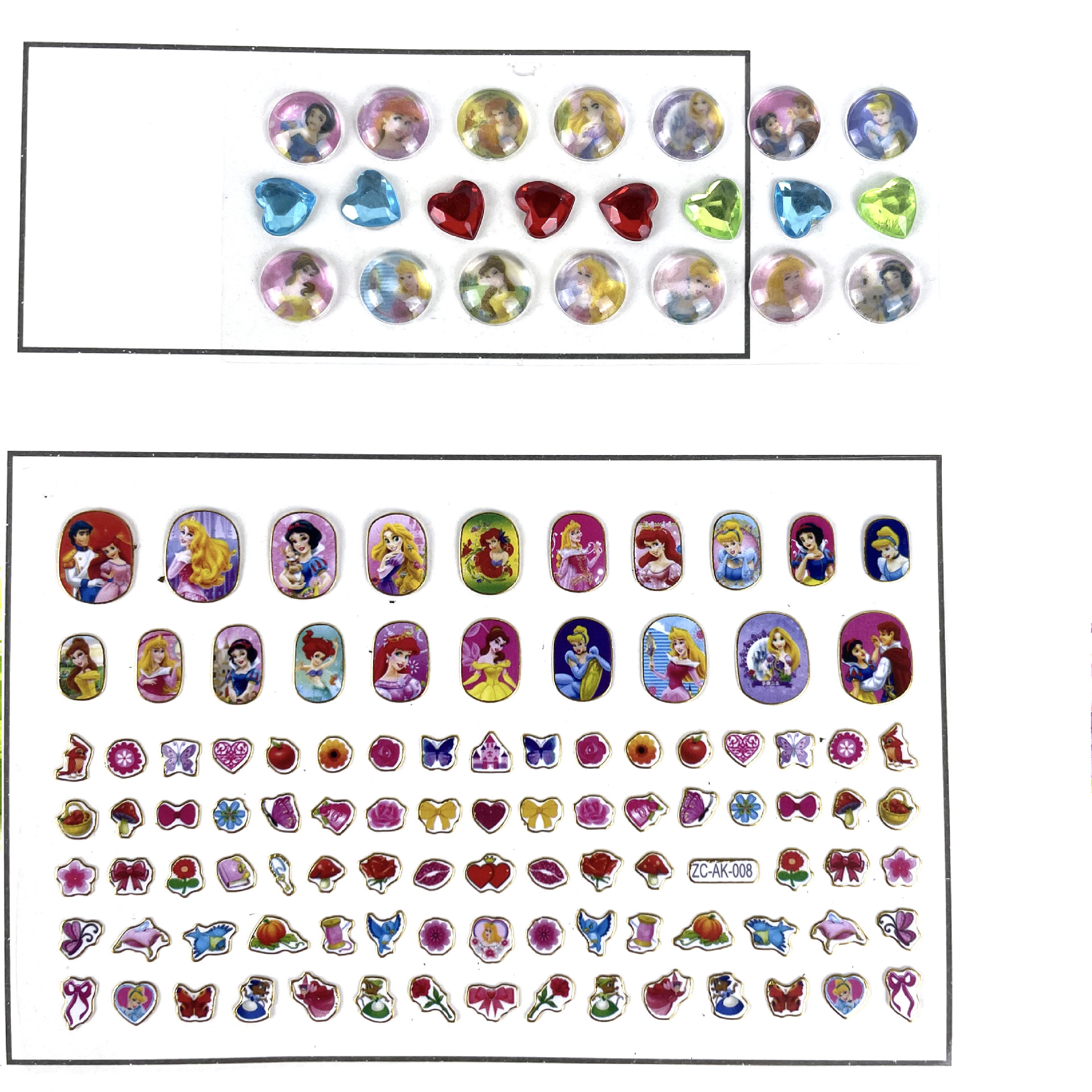 手提儿童指甲贴美甲贴画卡通女孩指甲片3D带钻美甲贴纸带钻指甲贴