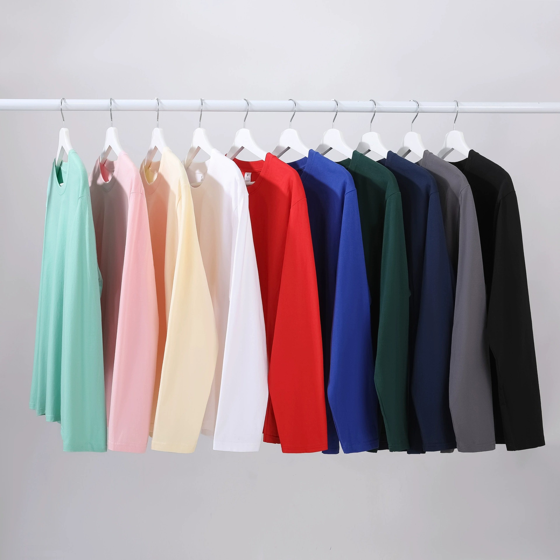 220g简约内搭打底衫女秋长袖纯棉正肩T恤男圆领纯色情侣衣服批发产品图