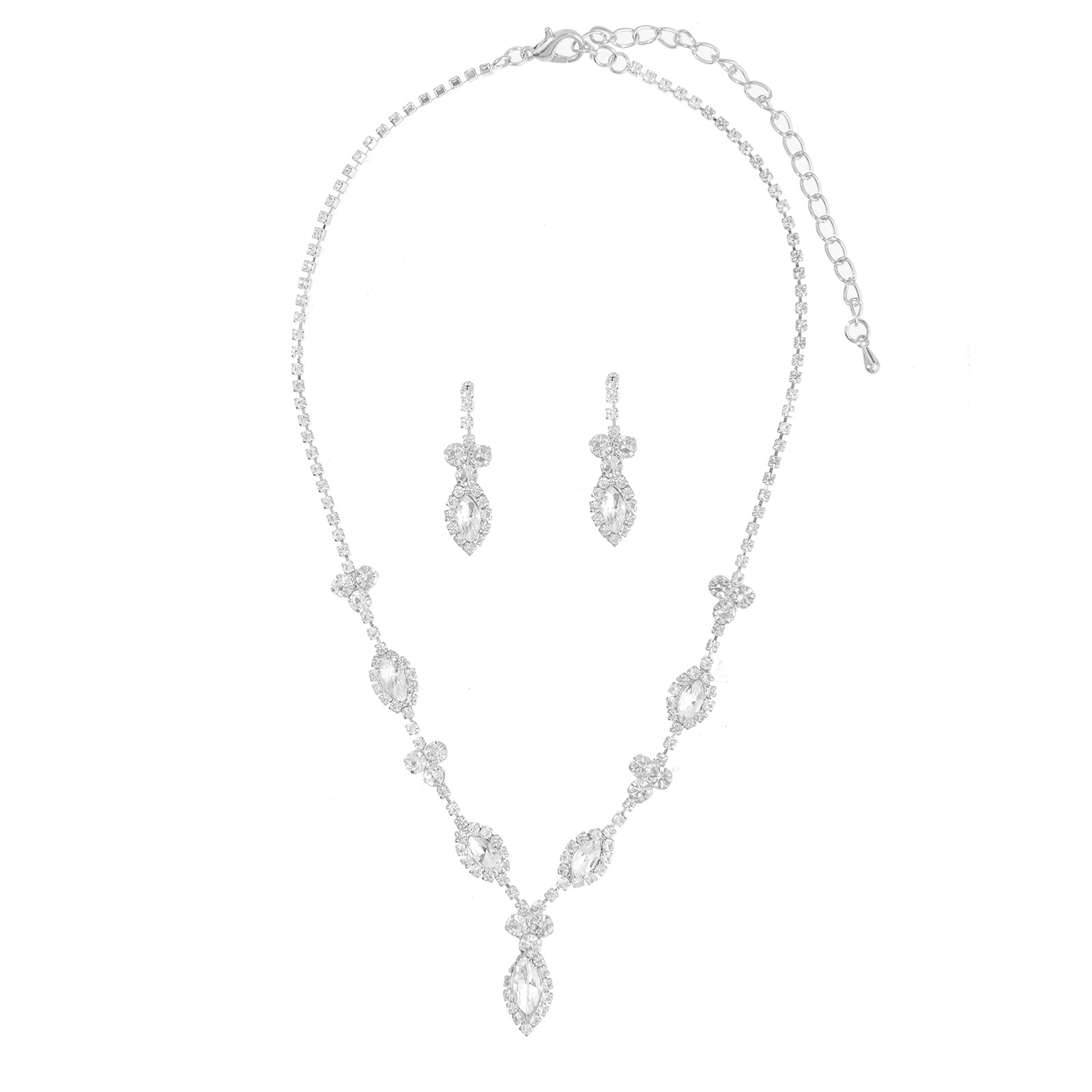 Wholesale of cross-border accessories from Europe and America, including diamond-encrusted rhombus pendants, necklaces, earrings, sets, fashionable banquet bridal gowns, jewelry and accessories Item Picture