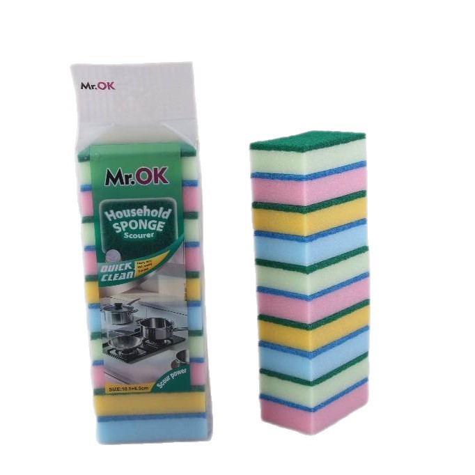 Mr.OK factory direct supply sponge scouring pads, double-sided cleaning sponges, kitchen cleaning sponges, dishwashing sponges, pot scrubbing sponges Item Picture