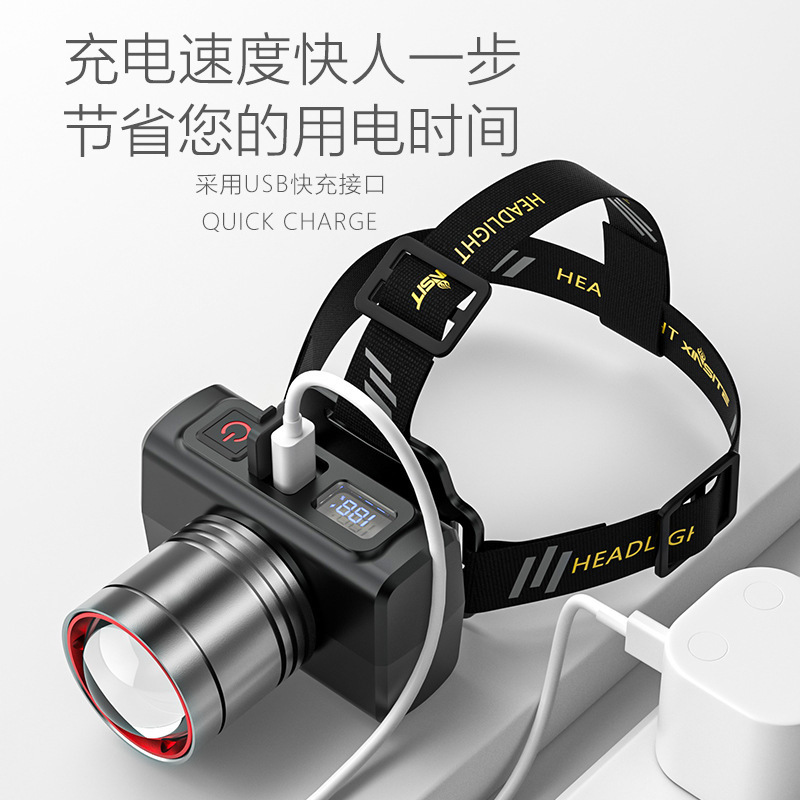 Cross-border outdoor high-intensity charging headlamp, sensor with digital display zoom headlamp, high-brightness laser long-lasting LED headlamp Specification image