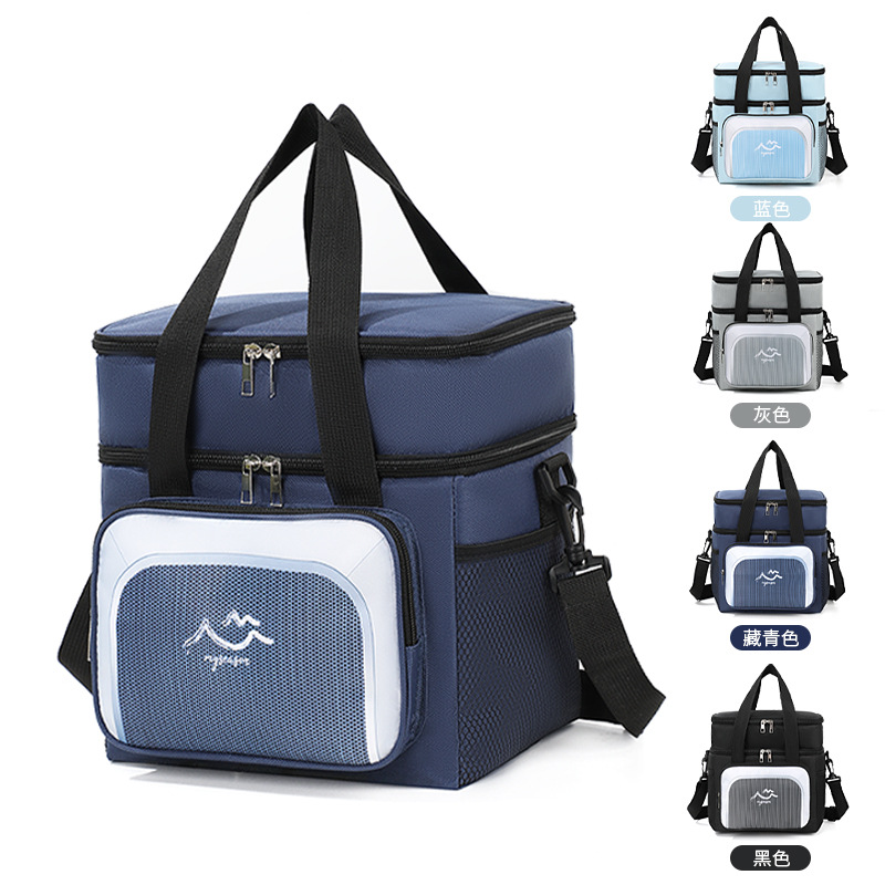跨境双层饭盒包多功能户外野餐包大容量纯色冰包简约饭盒保温包