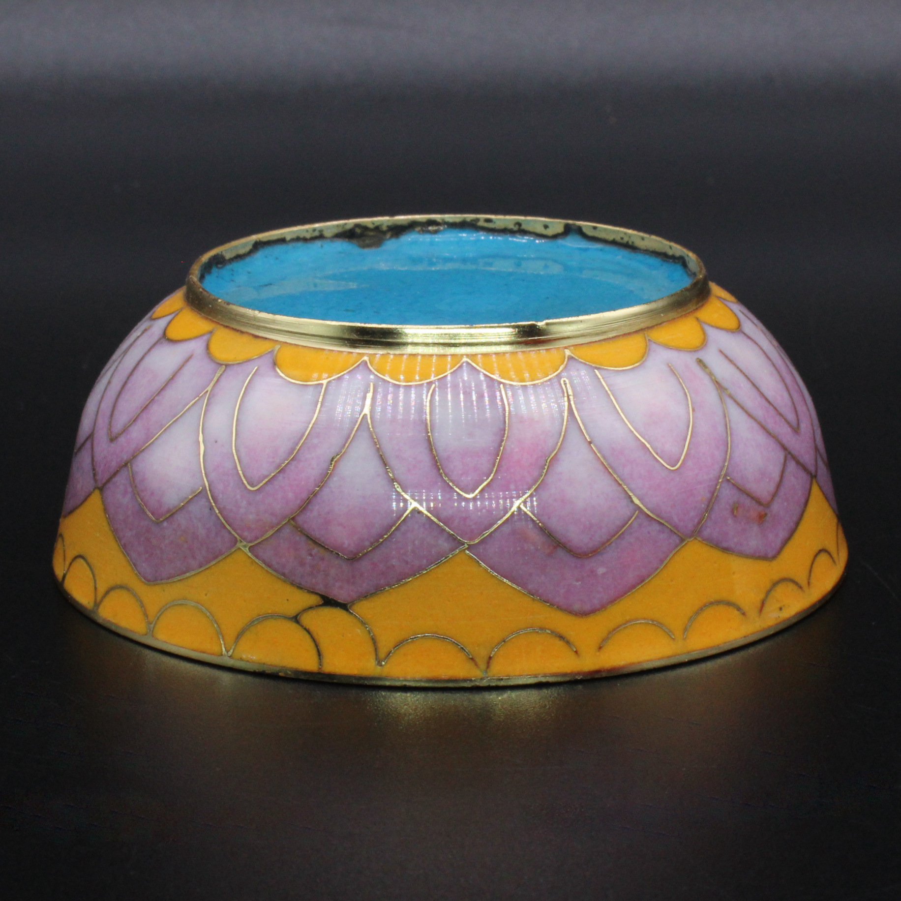 Cloisonne eight-auspicious offering bowl Buddhist ritual vessel, traditional copper body cloisonne enamel polished lotus offering bowl details Picture