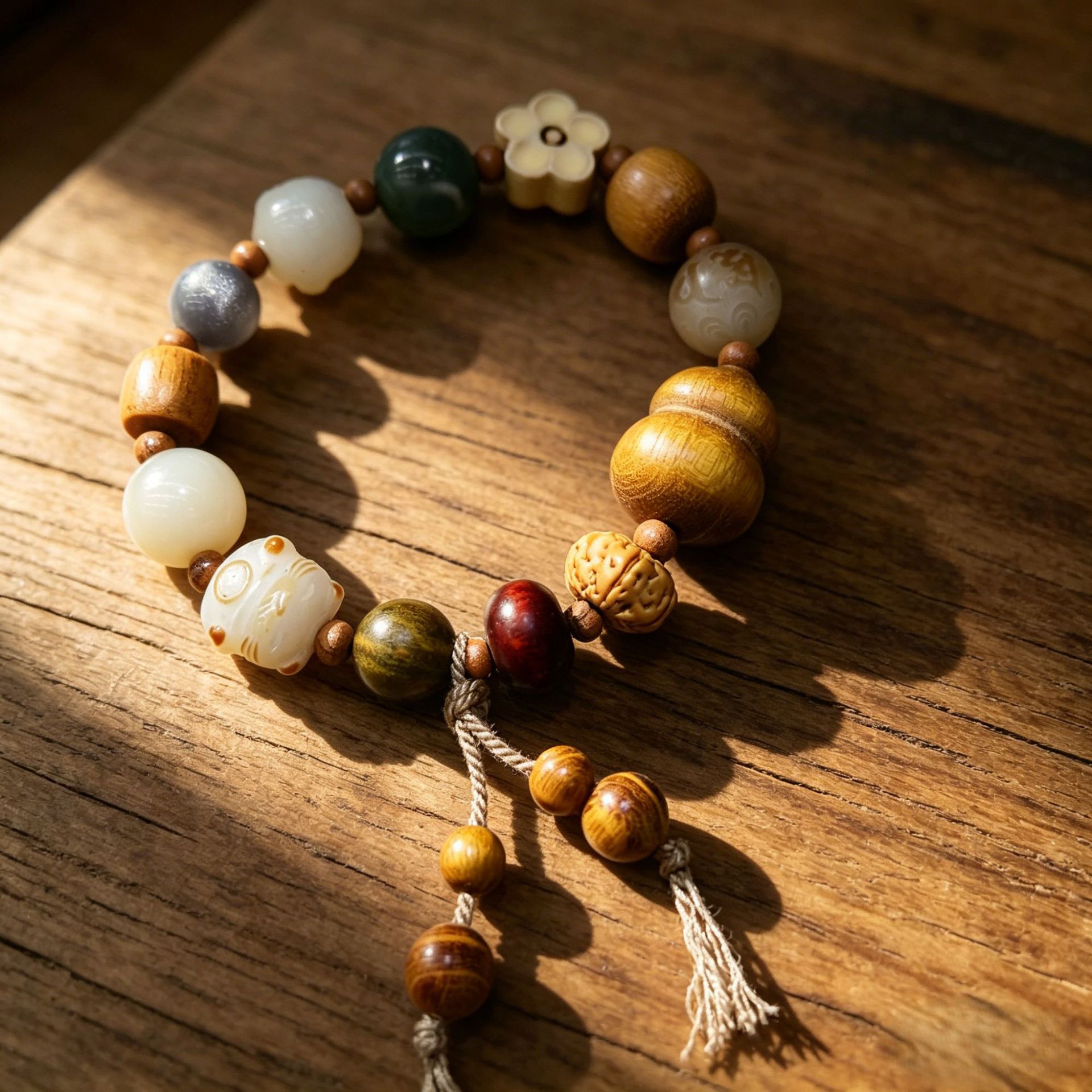 Eighteen Sons Bodhi Fortune Cat Sandalwood Gourd Multi-Treasure DIY New Chinese-style Bracelet for men and Women, trendy and versatile as a gift details Picture