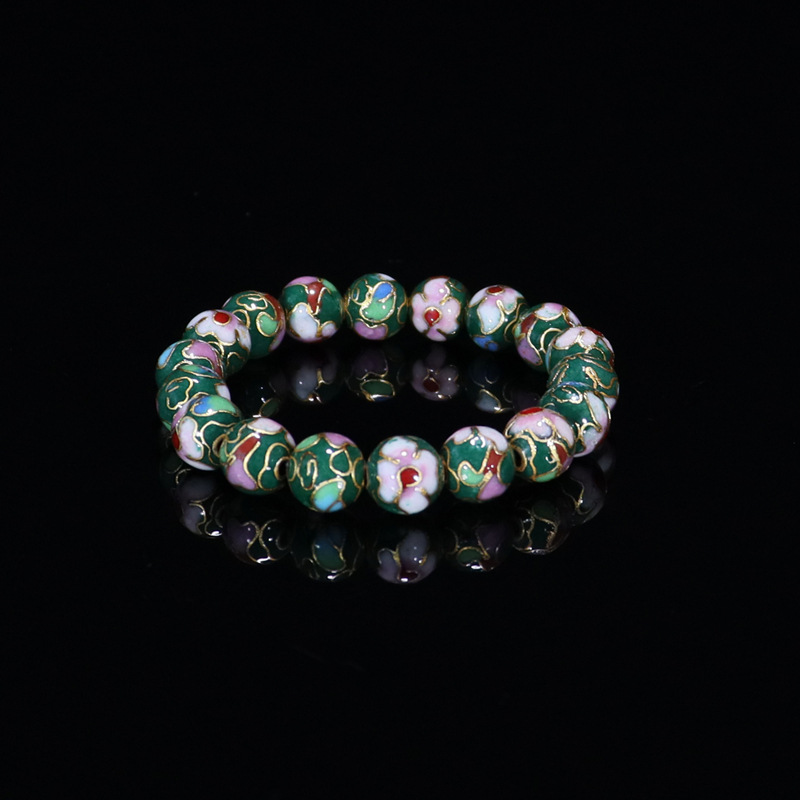 Beijing Cloisonne classical ethnic style jewelry, traditional copper base cloisonne enamel polished round bead bracelet