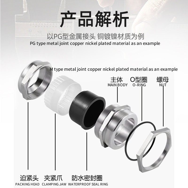 Factory direct supply of pg type custom gran head brass nickel-plated metal waterproof connector for metal cables Application Scenario