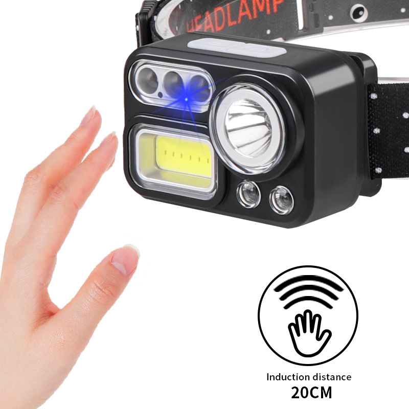 Cross-border XPE+COB headlamp with built-in battery TYPE-C charging lightweight headlamp, four-source sensor headlamp Specification image