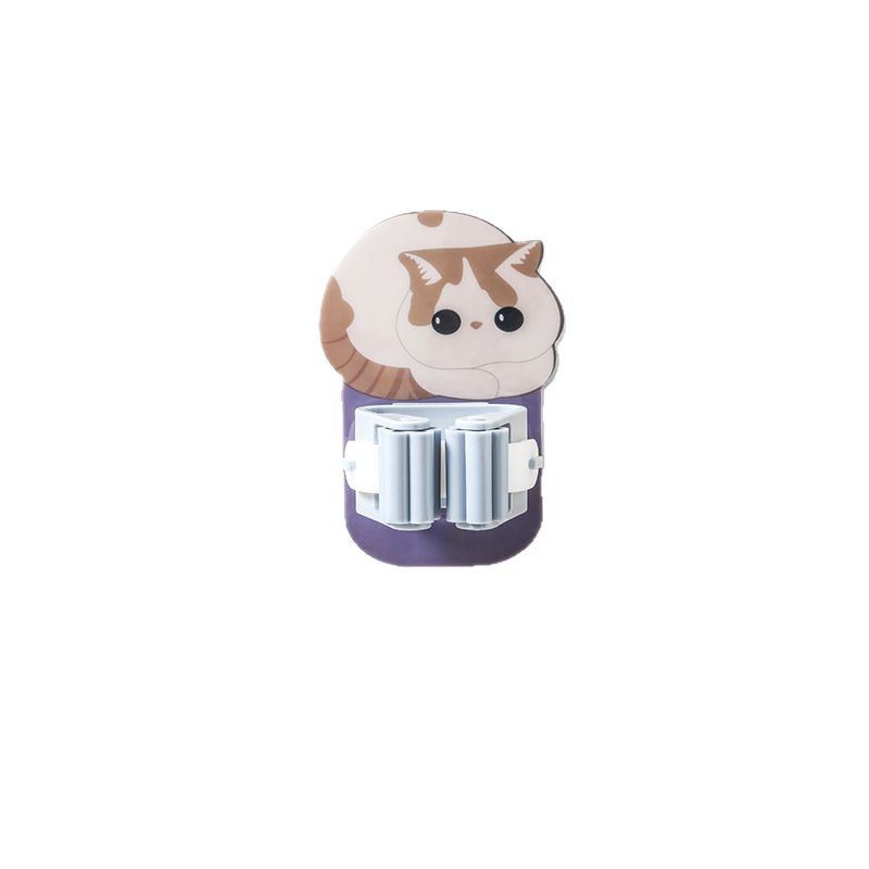 浴室拖把挂钩免打孔粘钩卡通款自粘拖把夹扫把壁挂拖布挂架固定器