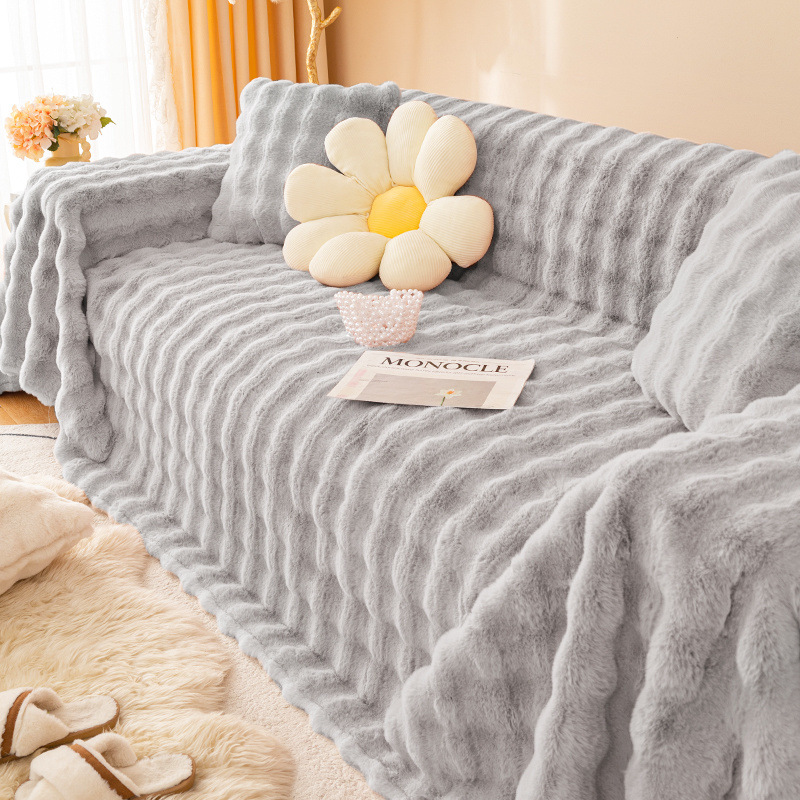 Cross-border rabbit plush sand towel, winter thickened bubble plush anti-slip and anti-cat scratch sofa cover, fabric sofa wholesale details Picture