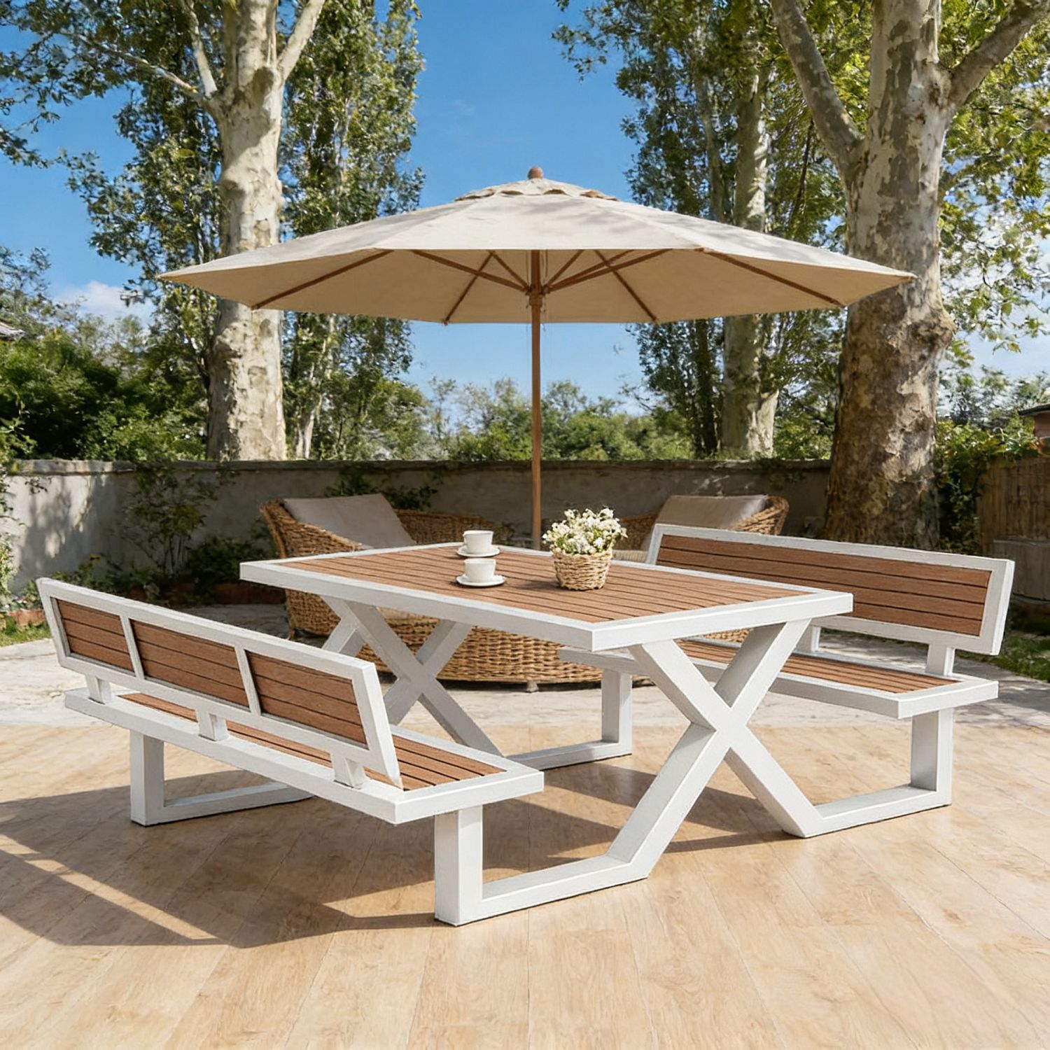Outdoor connected park table and chair sets, garden courtyard seats, scenic area outdoor open-air benches, square outdoor tables and chairs Application Scenario