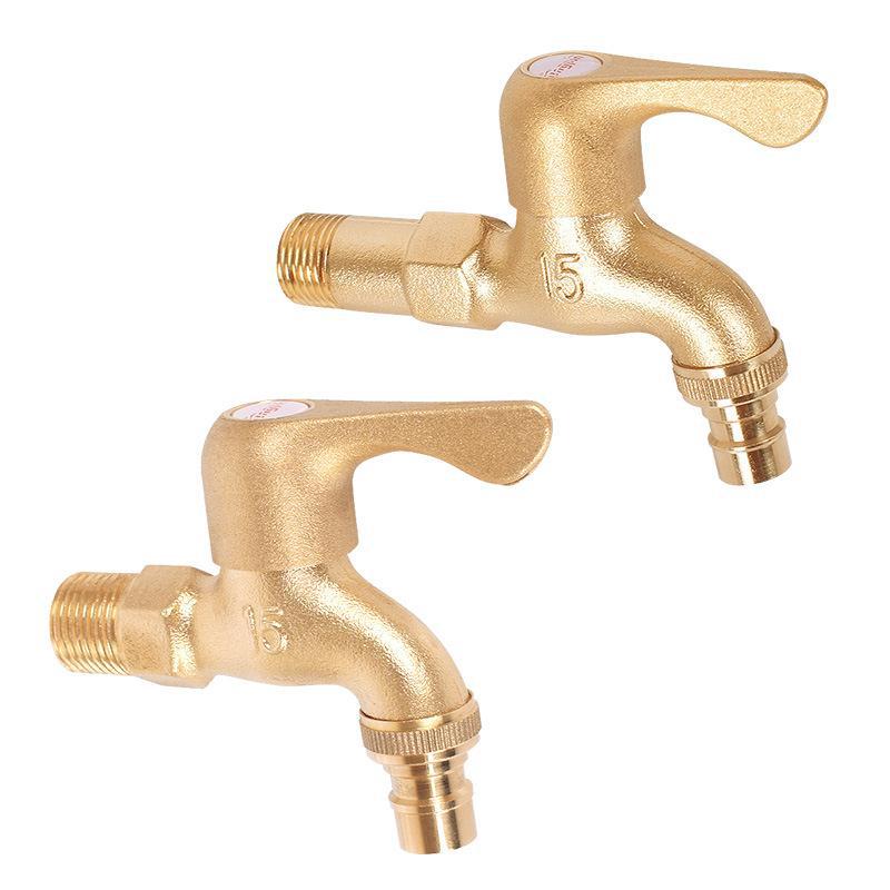 全铜加厚铜本色洗衣机龙头家用单冷水嘴拖把池快开黄铜水龙头批发白底实物图