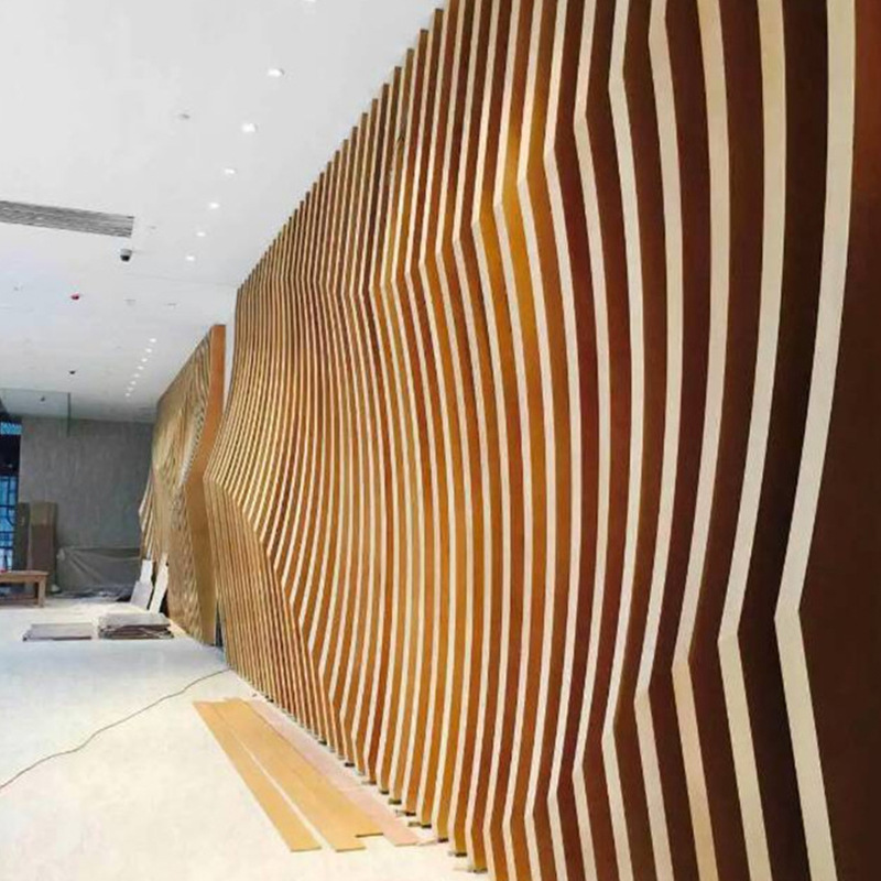 Arc-shaped aluminum square tube aluminum single panel curtain wall, shaped aluminum plate, bent aluminum square tube exterior wall, storefront background, wavy aluminum single panel Item Picture