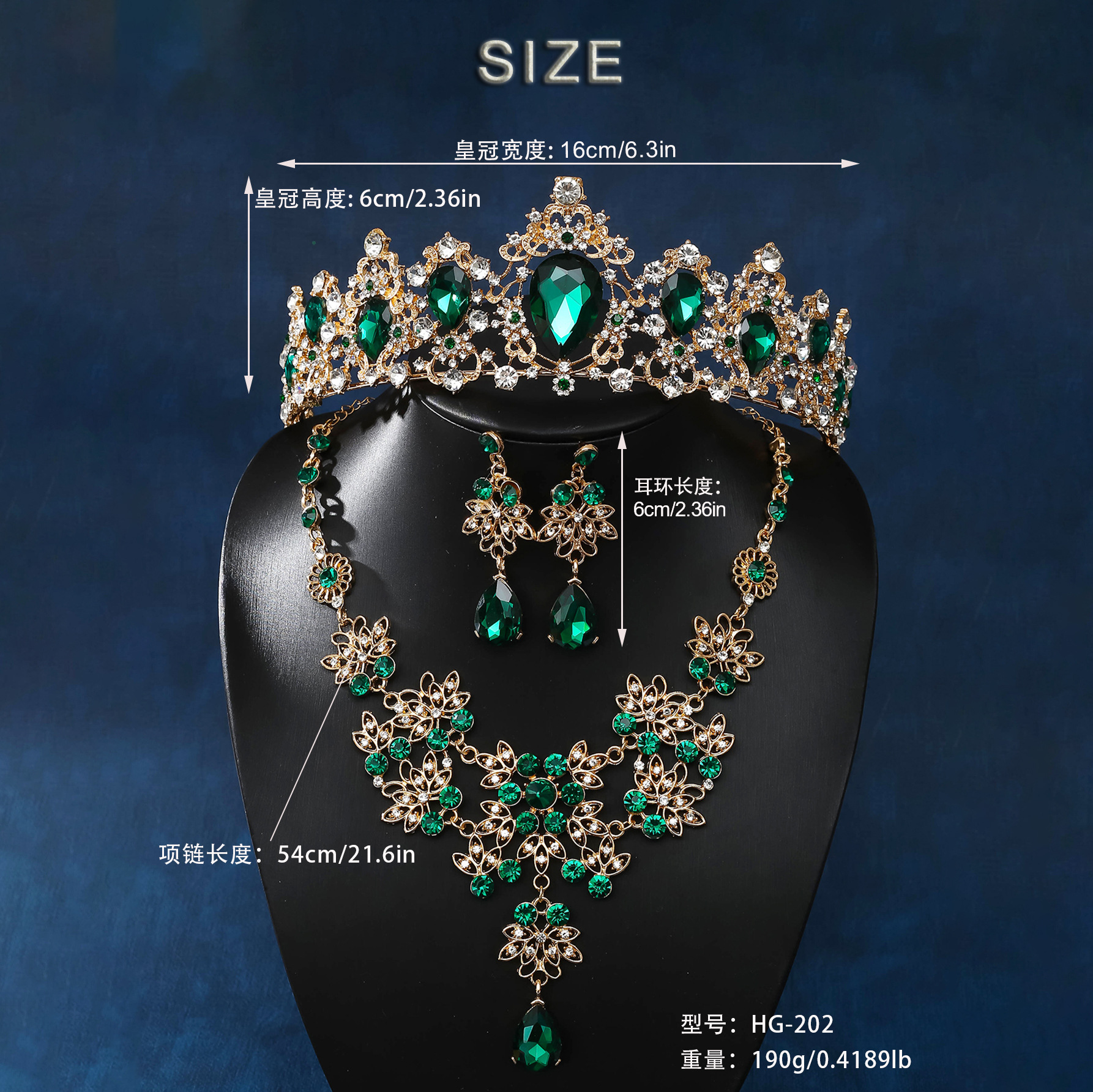 European and American luxurious and elegant bridal chain, three-piece set, hair accessories, ornaments, high-end wedding necklace, earrings, crown Application Scenario