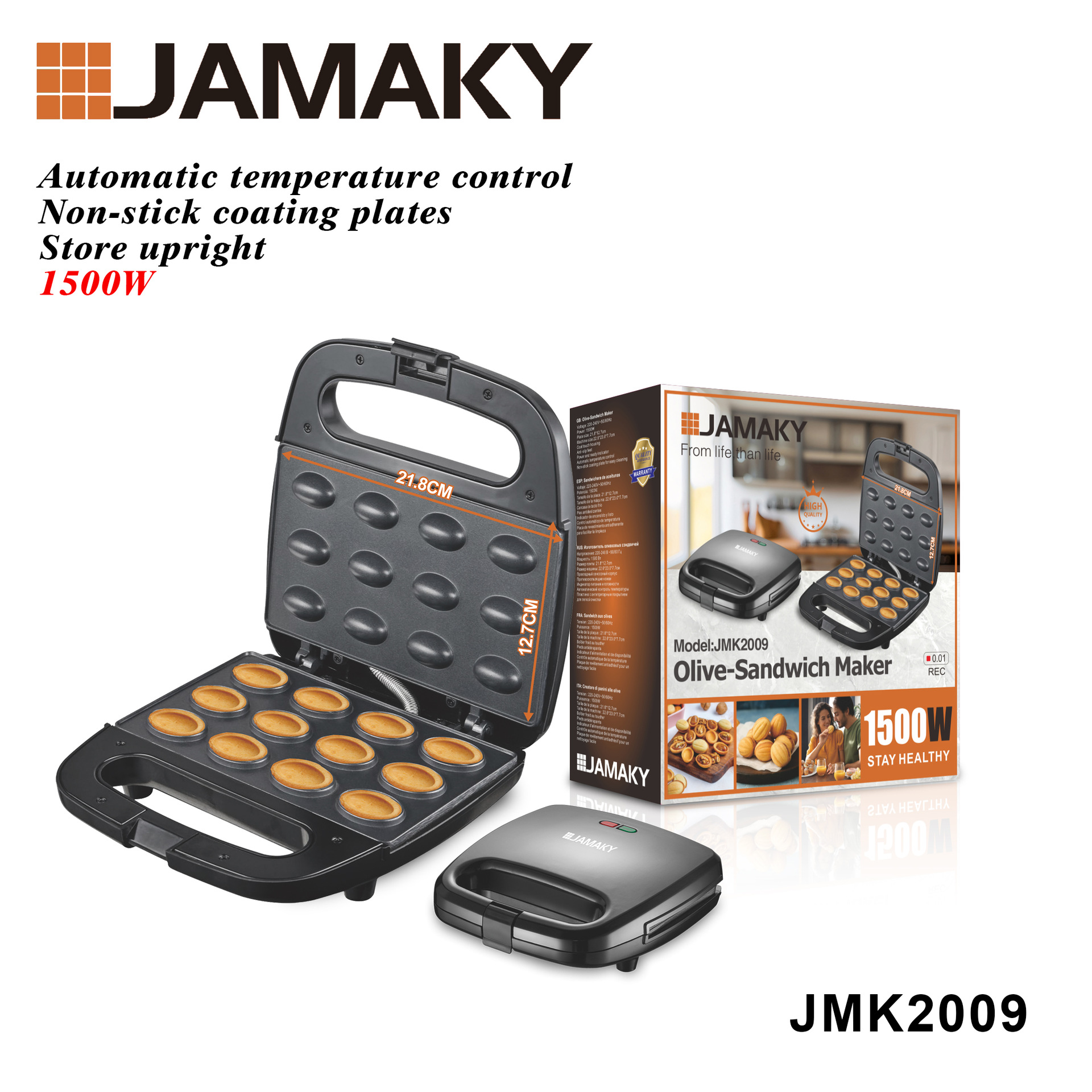 JAMAKY三明治早餐机多功能家用小型轻食吐司华夫饼烤面包JMK2009