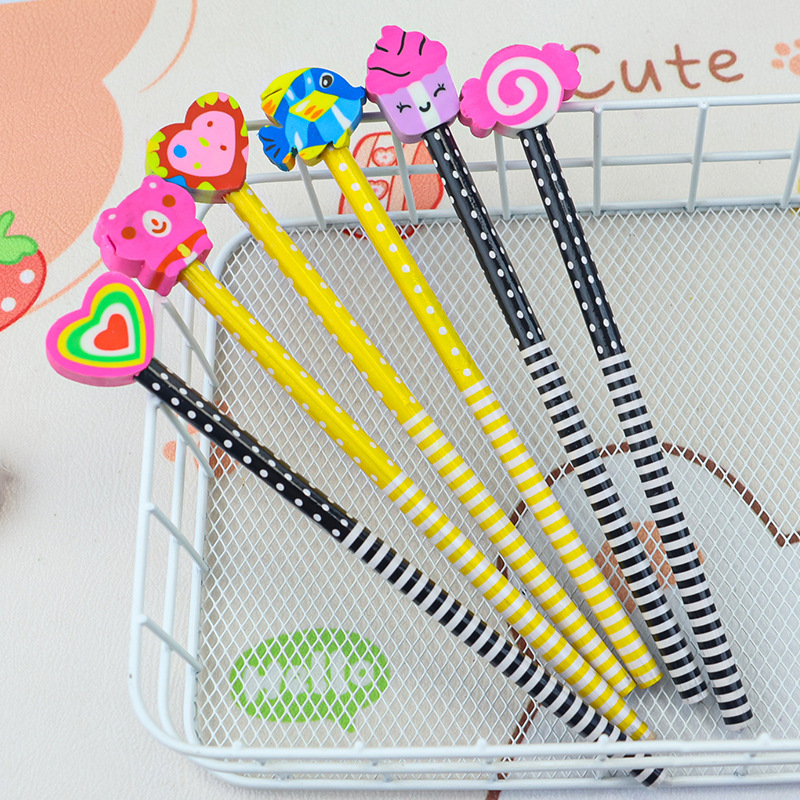 Creative children's pencils come with cute erasers, high appearance level, solid wood pencils, student stationery gifts, HB pencils, cartoon Application Scenario