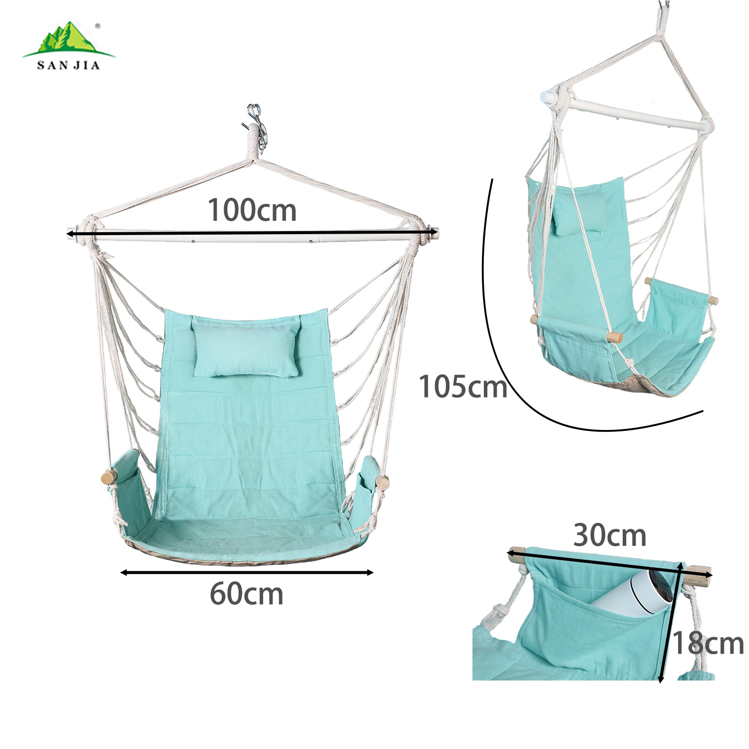 Outdoor double-sided hanging chairs, indoor leisure hanging chairs, adult and children's hammocks, cotton swing hanging chairs wholesale Specification image