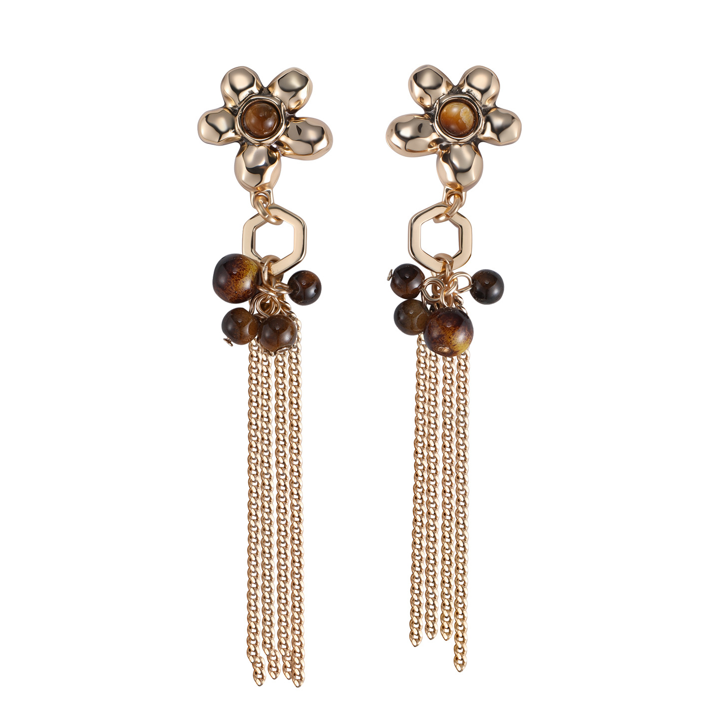 【 Customized 】 Jinyao Silver Flower Tiger's Eye Stone Series Earrings are fashionable, simple, retro and high-end niche earrings for women Item Picture