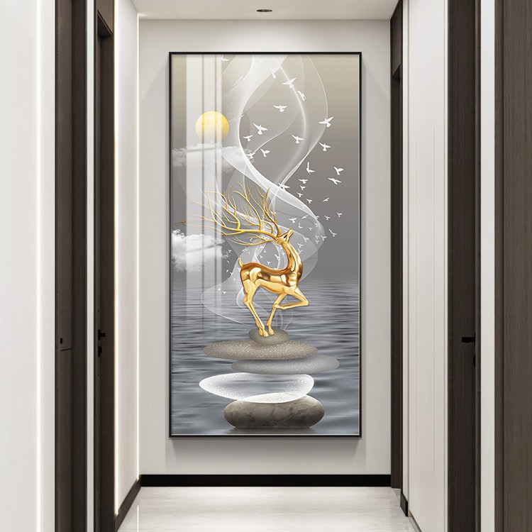 轻奢玄关装饰画玄幻大气高档走廊过道挂画入户正对门竖版壁画