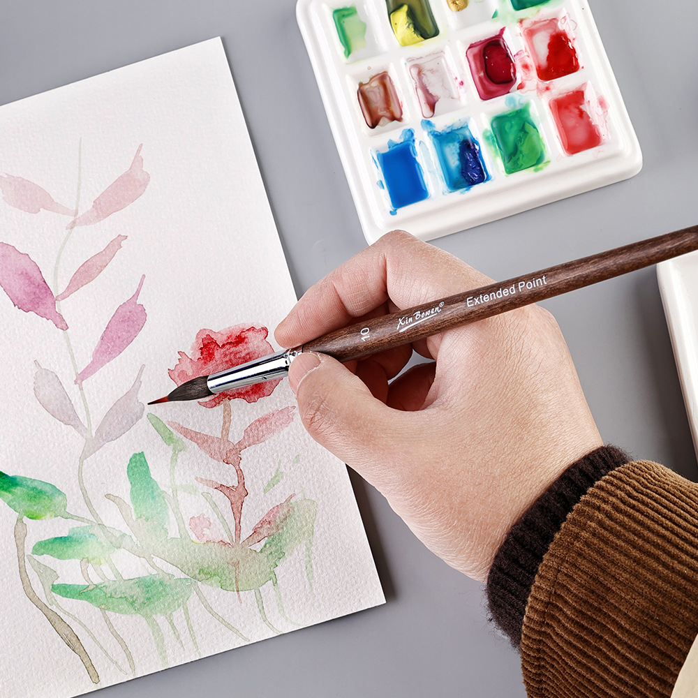 Amazon watercolor outlining brush 6-piece animal hair nylon double-layer mixed petal-shaped brush watercolor painting brush Application Scenario