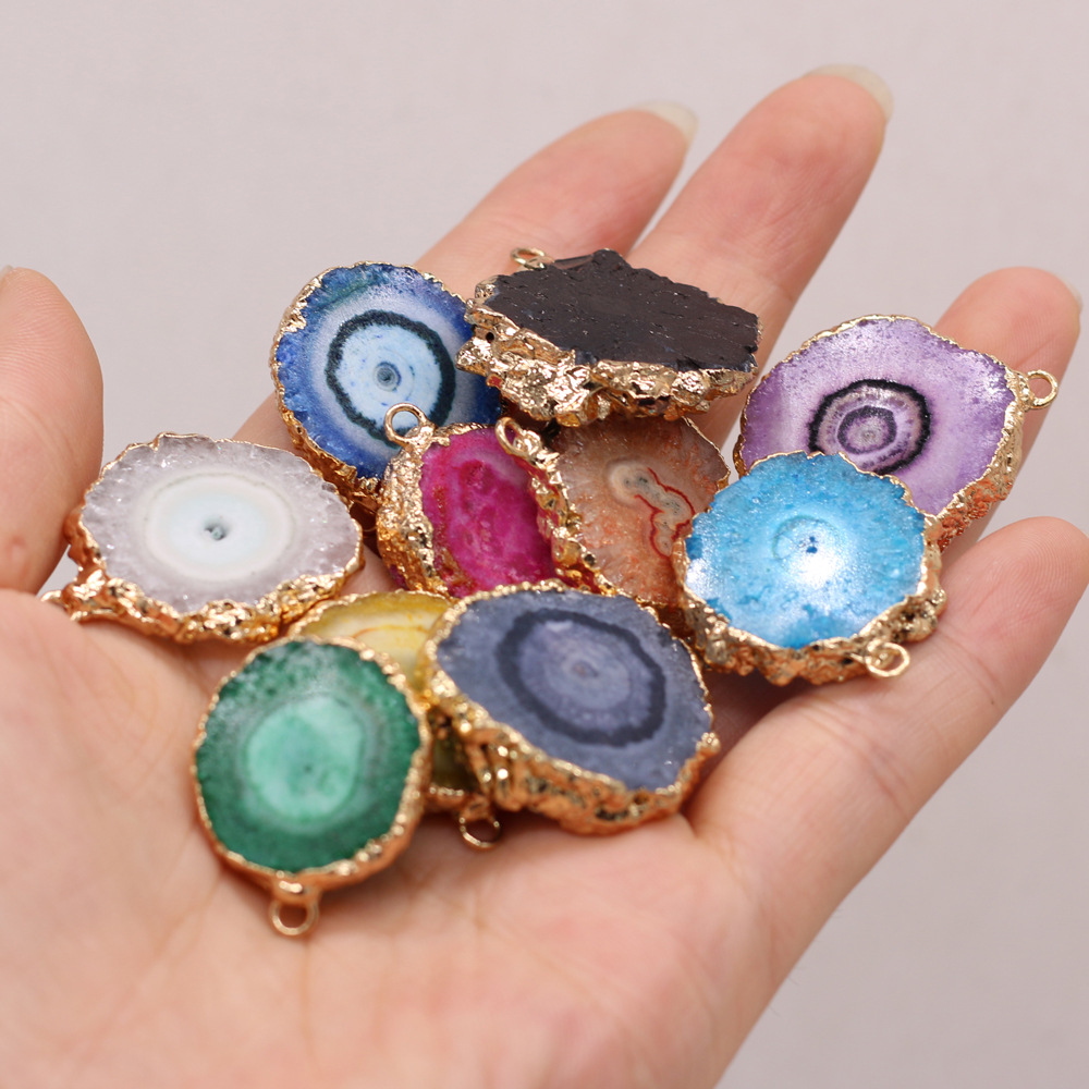 跨境天然不规则圆形玛瑙吊坠DIY饰品配件手工耳环项链制作批发