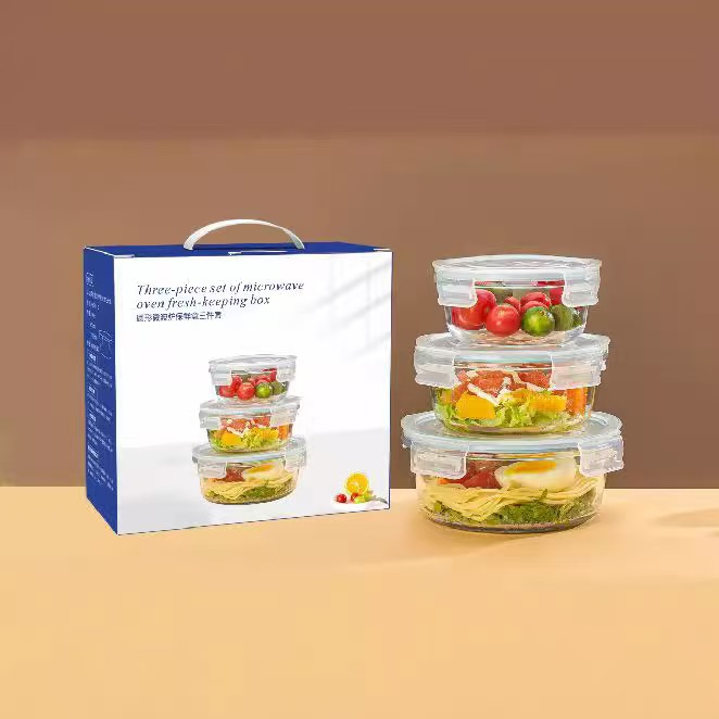 Glass sealed bowl, glass fresh-keeping bowl three-piece set, round bento box wholesale, opening event gifts, casual gifts Application Scenario