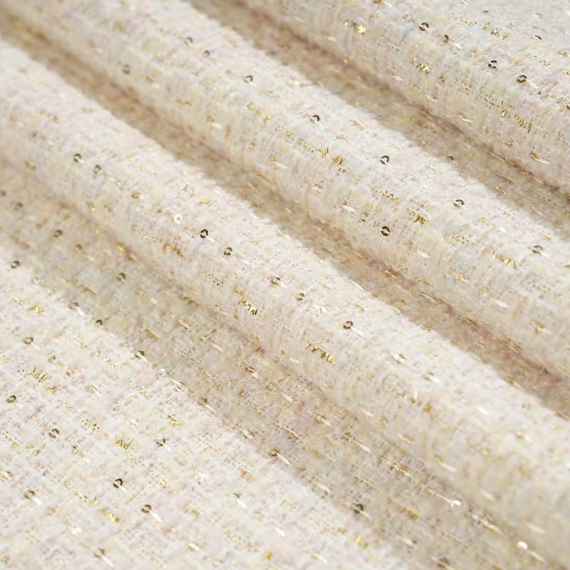 Mokashi coarse-spun gold thread scented fabric beige tweed woven fabric for women's clothing, shoes, hats, bags and other DIY fabrics Specification image