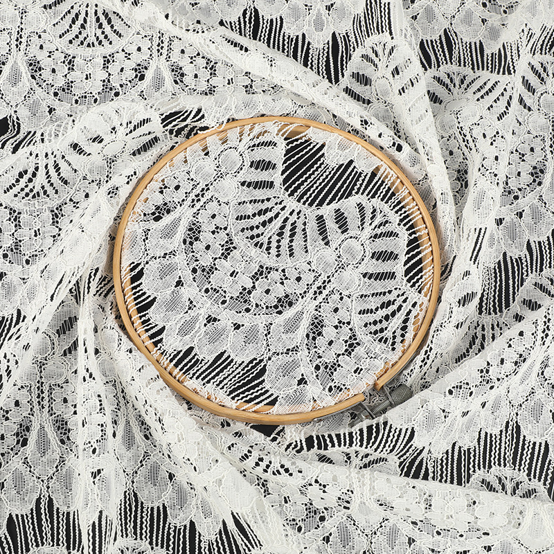 锦棉睫毛蕾丝面料白色镂空蕾丝面料股线针织蕾丝时装连衣裙面料