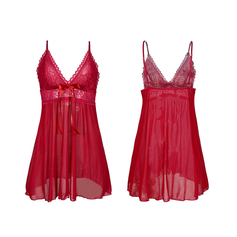 Source Factory Summer Sexy See-through mesh lace Halter Dress Low-cut thin private Seductive Sleeping Dress 716 Item Picture