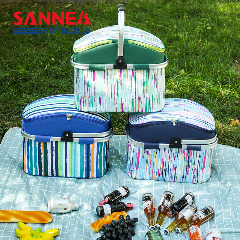 SANNE's new outdoor folding picnic basket, 26L portable hand-held insulated basket, aluminum foil takeout bag, cross-border ice pack