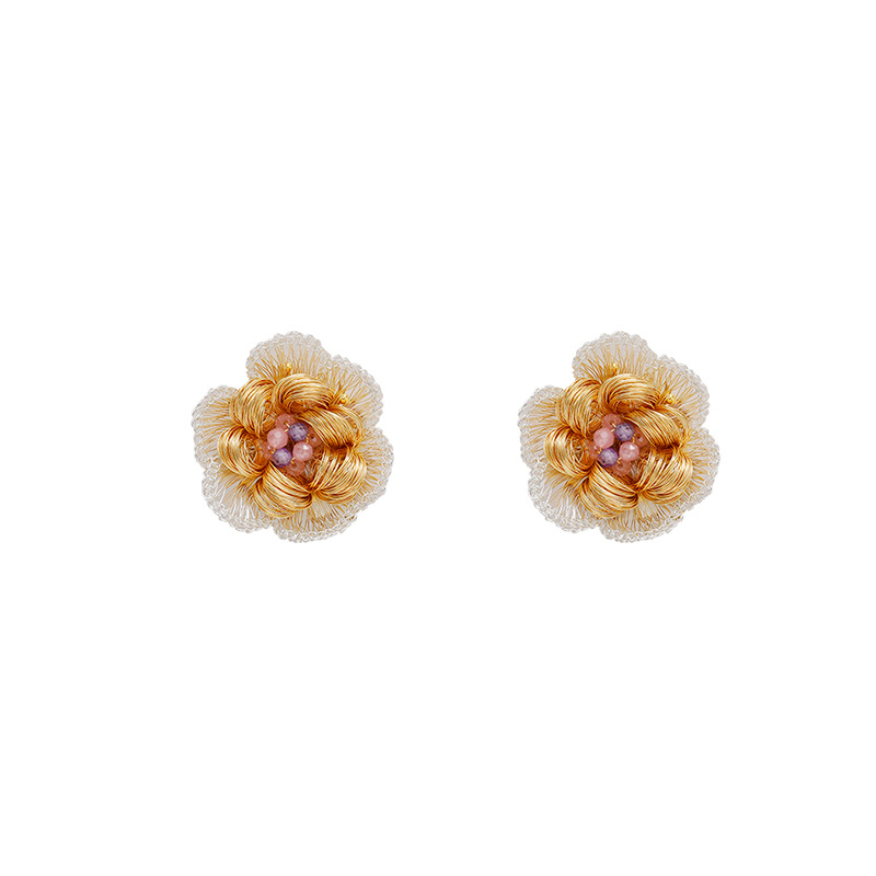 Designer handcrafted gold thread woven three-dimensional flower earrings 2026 live-streaming bestseller earrings, fashionable, individual and high-end Item Picture