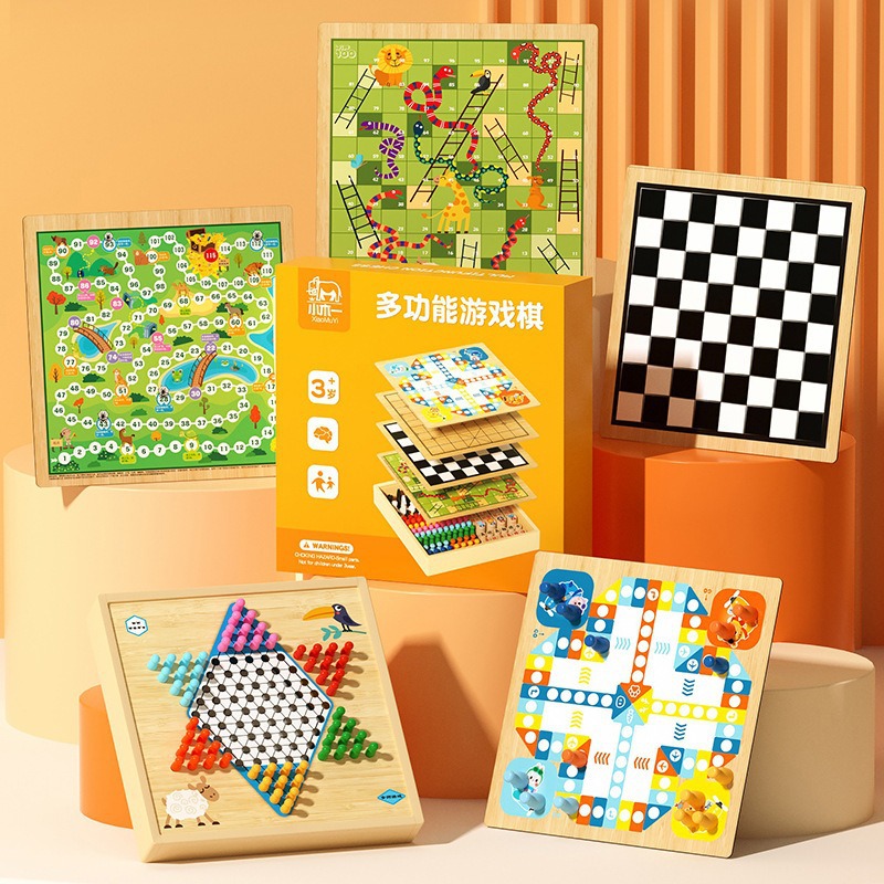 Wooden flying chess children's educational toys, Checkers and Gobang board games, parent-child interactive game set gifts Application Scenario