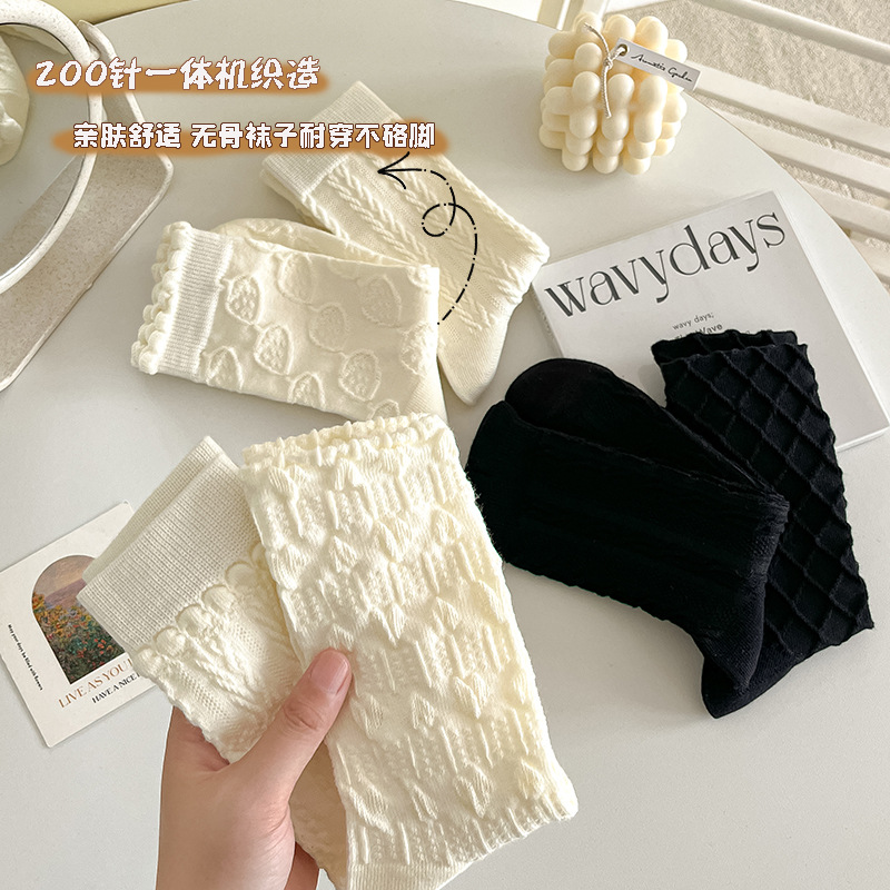 White socks for girls, Lolita mid-calf socks, cotton autumn and winter thin style, school style, Japanese JK, Korean style, pile socks details Picture